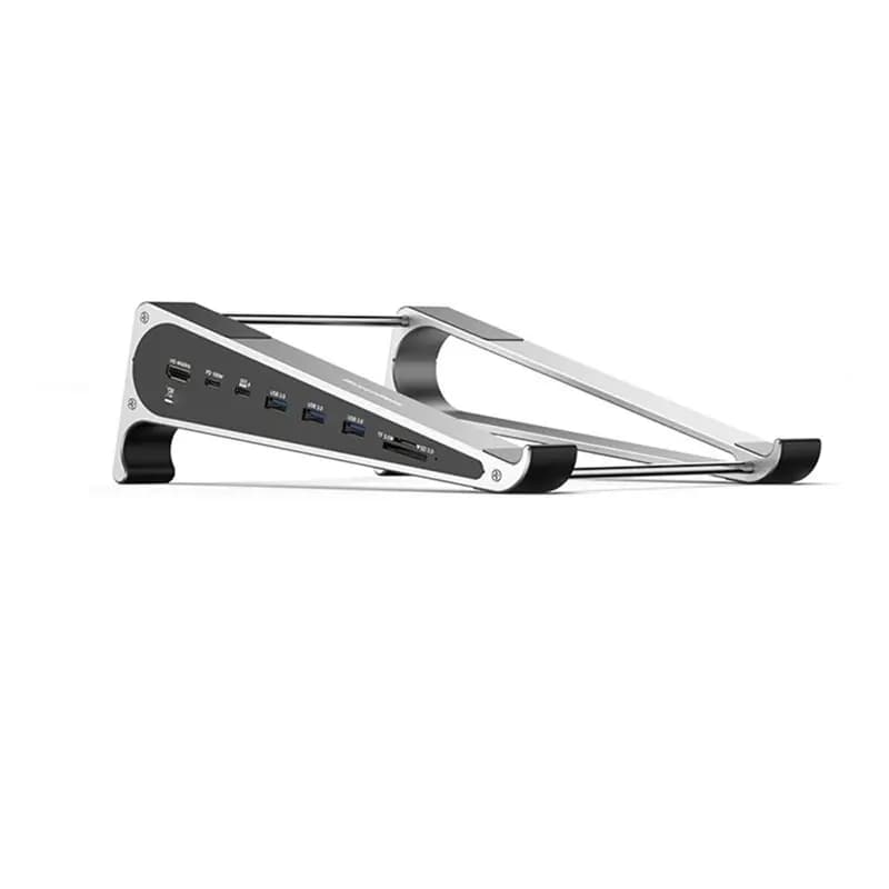 Supporto per laptop ABIJ in lega di alluminio 7 in 1 con hub USB 3.0 5 Gbps Type-C, docking station, lettore di schede SD/TF HD 4K 60Hz, ricarica PD 100W