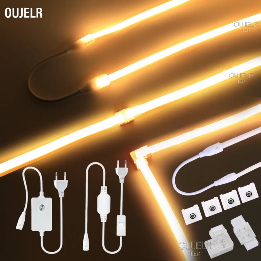 COB 220V LED Strip Connector with 2 Pin EU Plug, No Zone Buie, L Clip, Fixing Accessories Lights, Terminal Clamps and Connector