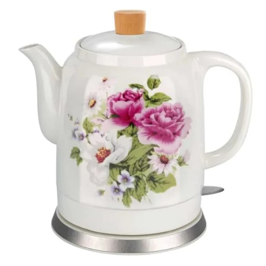 Bollitore elettrico in ceramica da 1,5 l/1000 W, senza BPA, senza piombo, con spegnimento automatico e design anti-scottatura a secco, un bollitore elettrico per tè con stampa.