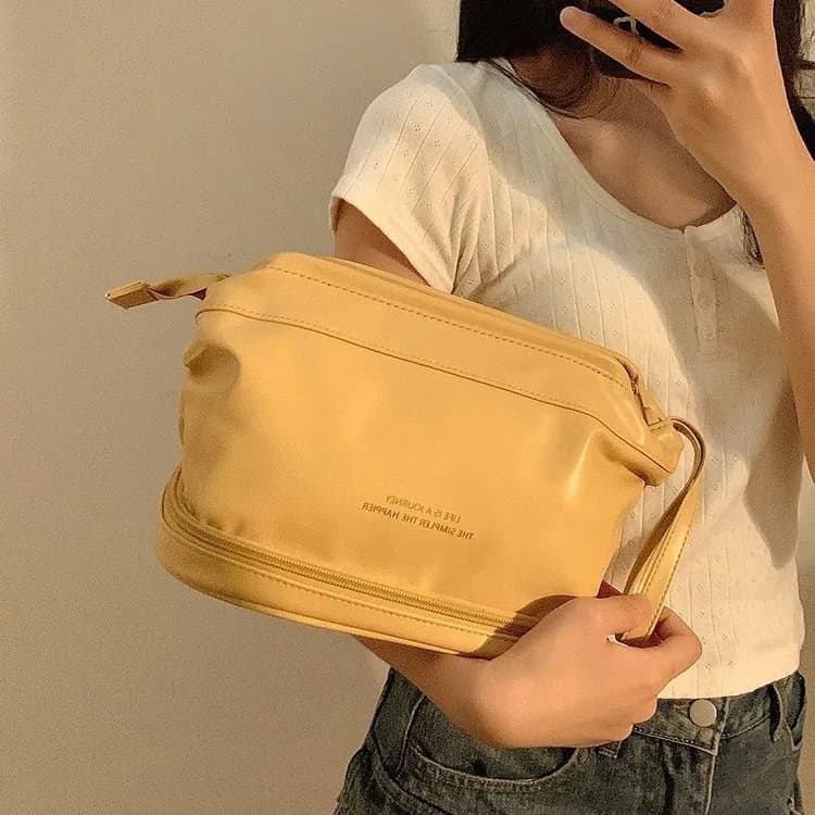 New Large Capacity Waterproof PU Cloud Makeup Bag Double Layered Women's Portable Cosmetic Storage Box Bag Wash Bag Cosmetic Bag