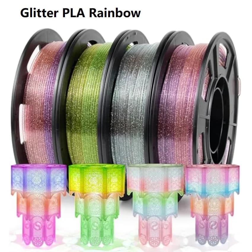 PLA transparent + glitter filament 1,75 mm 1 kg 500 g 250 g Filament changes rainbow color PLA + translucent plastics for 3D printer