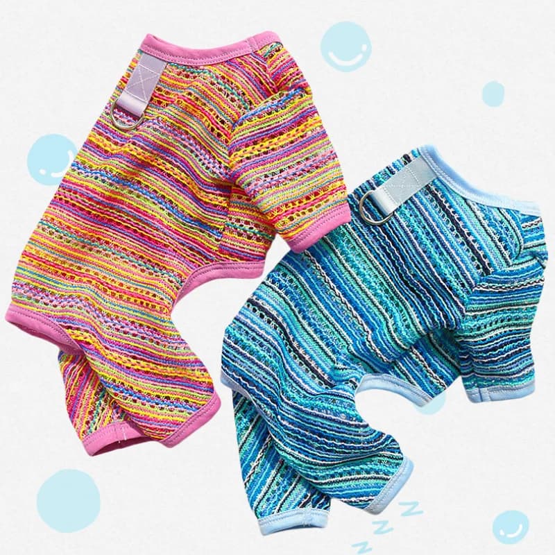 Strisce colorate Tute per cani Moda Vestiti per cani Maglia traspirante Pigiama per cuccioli Tute estive per gatti Pagliaccetti per animali domestici Tute per cani