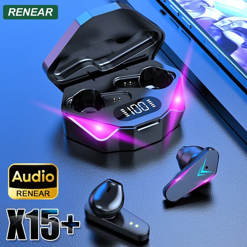 Auricolari stereo TWS senza fili Bluetooth con LED per giocatori, compatibili con iPhone, Android, iOS, Huawei, Xiaomi, Redmi, Mi, con microfono.