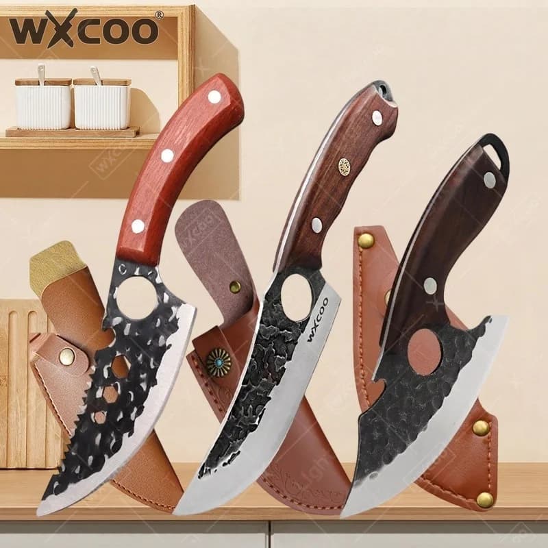 WXCOO Cleaver Knife Household Stainless Steel Multifuntion Slicing Knife with Sheath Kitchen Forged Meat Cutting Fruit