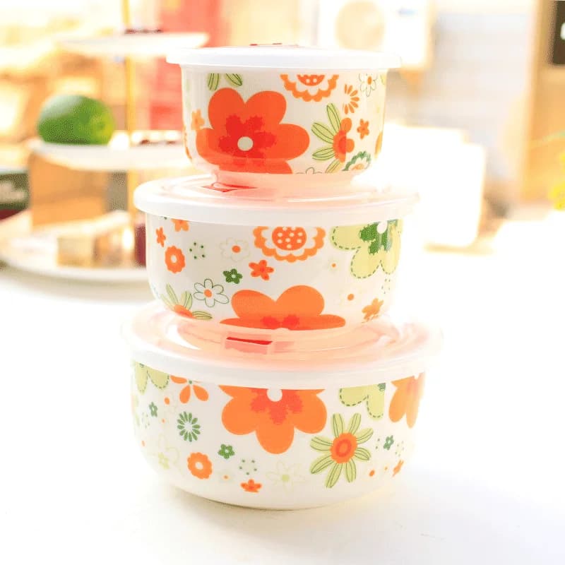 NHen Bone China di grandi dimensioni per microonde Se Lunch Box con coperchio Ciotola per zuppa Cerc Fly Use Bento Box combinato