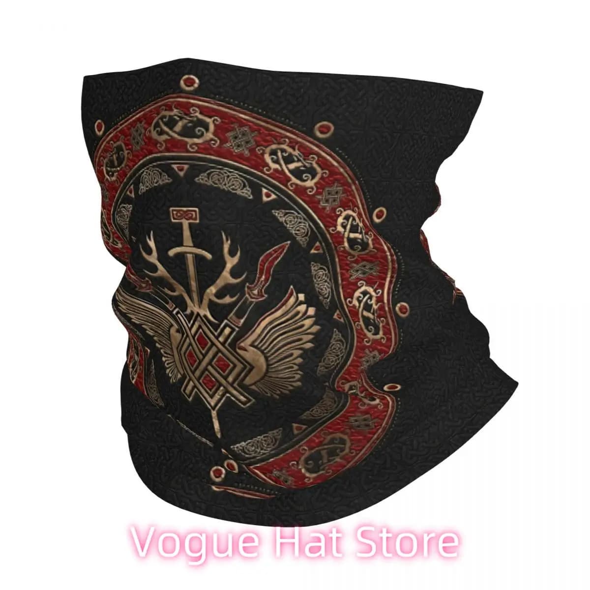 Gungnir Spear Of Odin Viking scarf in black and red leather and gold Handkerchief neck Mask Polyester