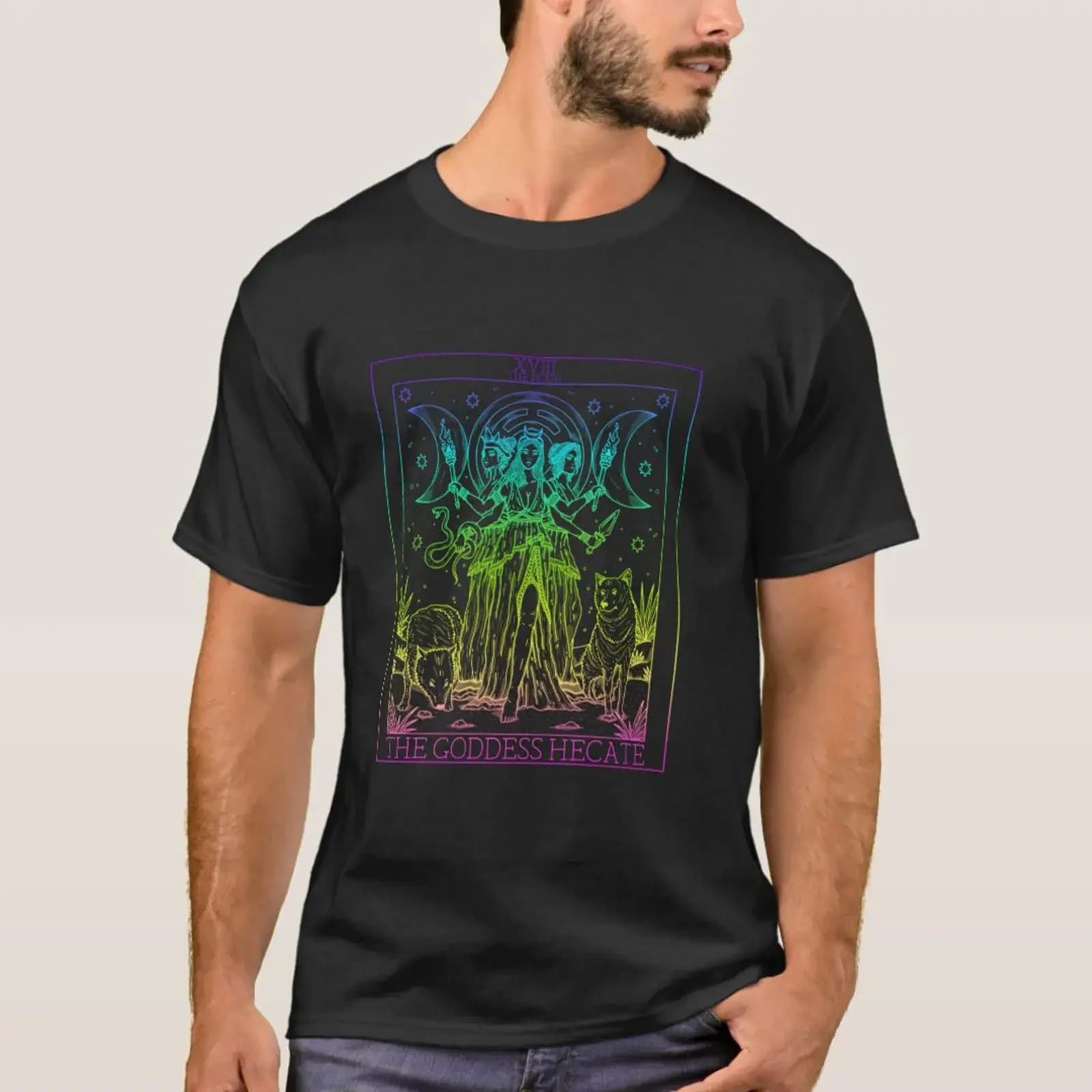 The Goddess Hecate Tarot Card Triple Moon Witch He T Shirt vintage Washed designer clothes Soft Unisex Top For Everyday Wear