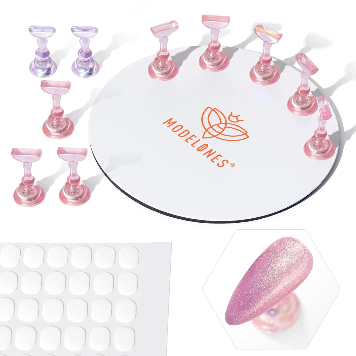 Set di supporti per unghie Modelones, supporti magnetici per unghie finte, supporto per pratica con punte acriliche e 200 adesivi.