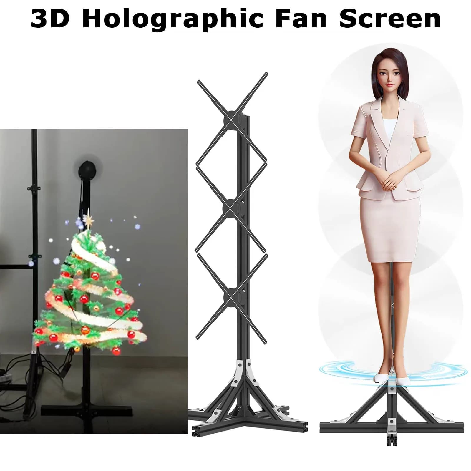 Schermo del ventilatore olografico natalizio 3D Luce di segnalazione a LED Imaging rotante Proiettore di luce pubblicitaria olografica Telecomando mobile