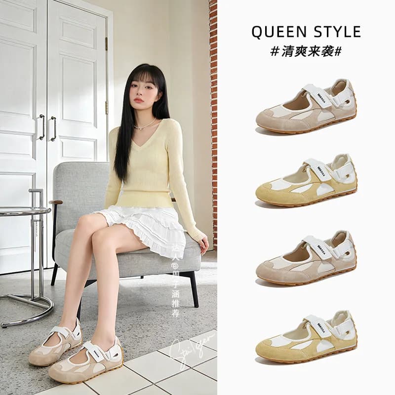 MDMicoleD Scarpe Mary Jane Sportive in Pelle Nuove Primavera Estate Basse con Velcro Casual da Donna Slip-on