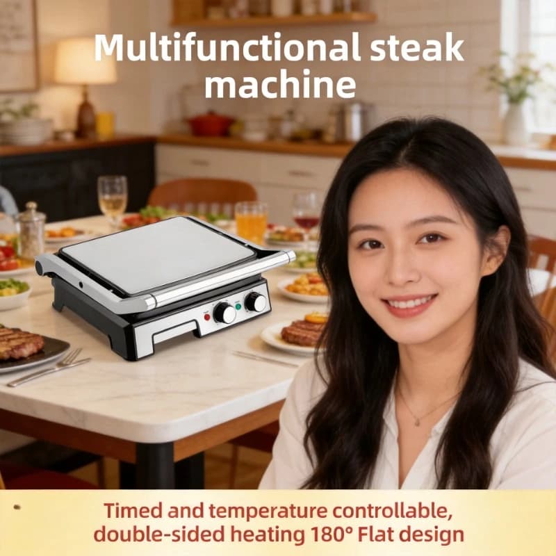 Macchina Elettrica per Friggere Bistecche e Panini, Piastra per Colazione, Griglia per Bistecche, Padella Elettrica 220V per Uso Commerciale e Domestico