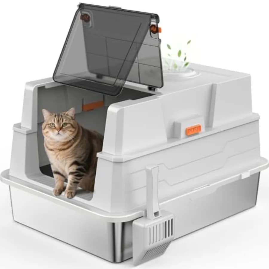 Lettiera per gatti extra large chiusa in acciaio inossidabile con coperchio per famiglie multigatto e gatti in sovrappeso XXXL Giant Metal Enclo