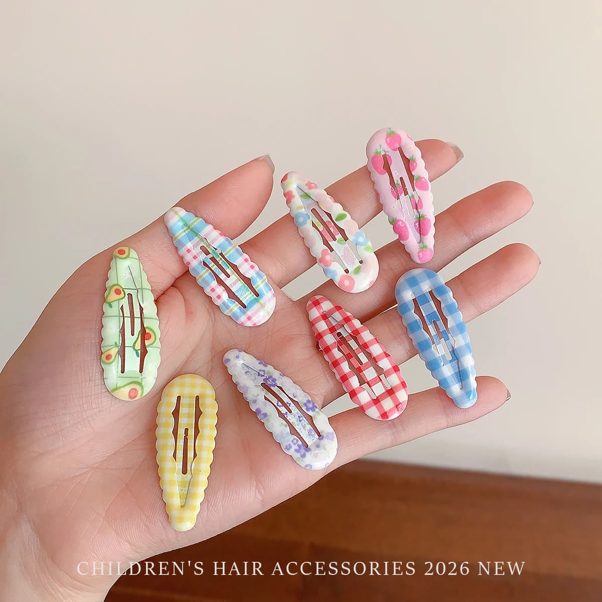 10Pcs/Set Cute Floral Fruit Plaid Snap Hair Clips for Toddler Girls No Hurt Hair Wavy Edge Barrettes Baby Kids Bangs Hair Acce