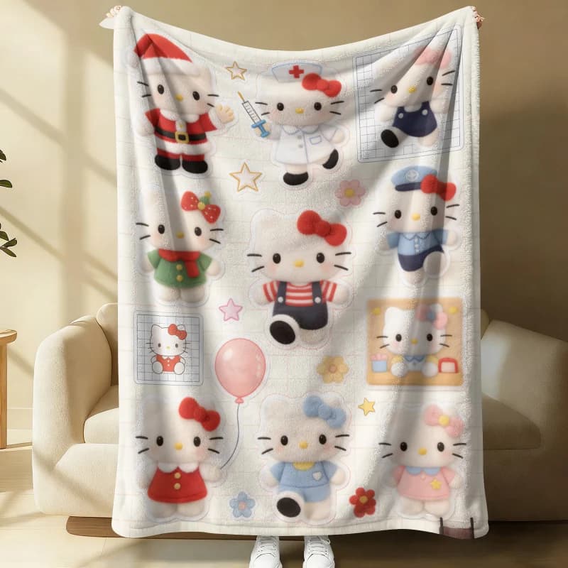 Coperta in Flanella Sanrio Hello Kitty, Stampa 3D Kawaii con Diverse Fantasie, Morbida e Accogliente per Camera da Letto e Divano, Regalo per Ragazze