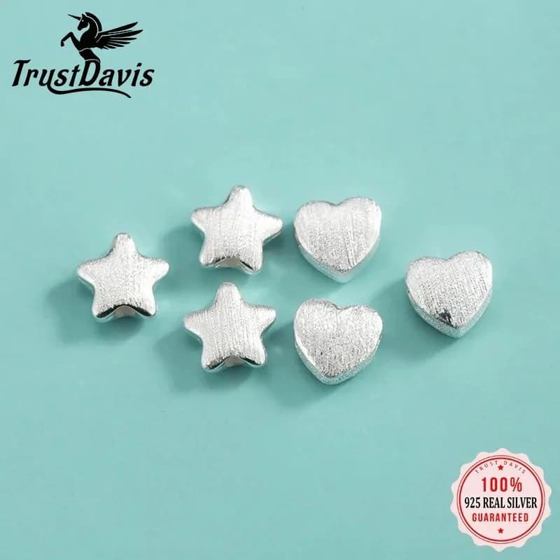 TrustDavis Perline distanziatrici a forma di cuore con finitura spazzolata in argento sterling 925, accessori per la creazione di gioielli fai da te, collana, braccialetto DZ1879