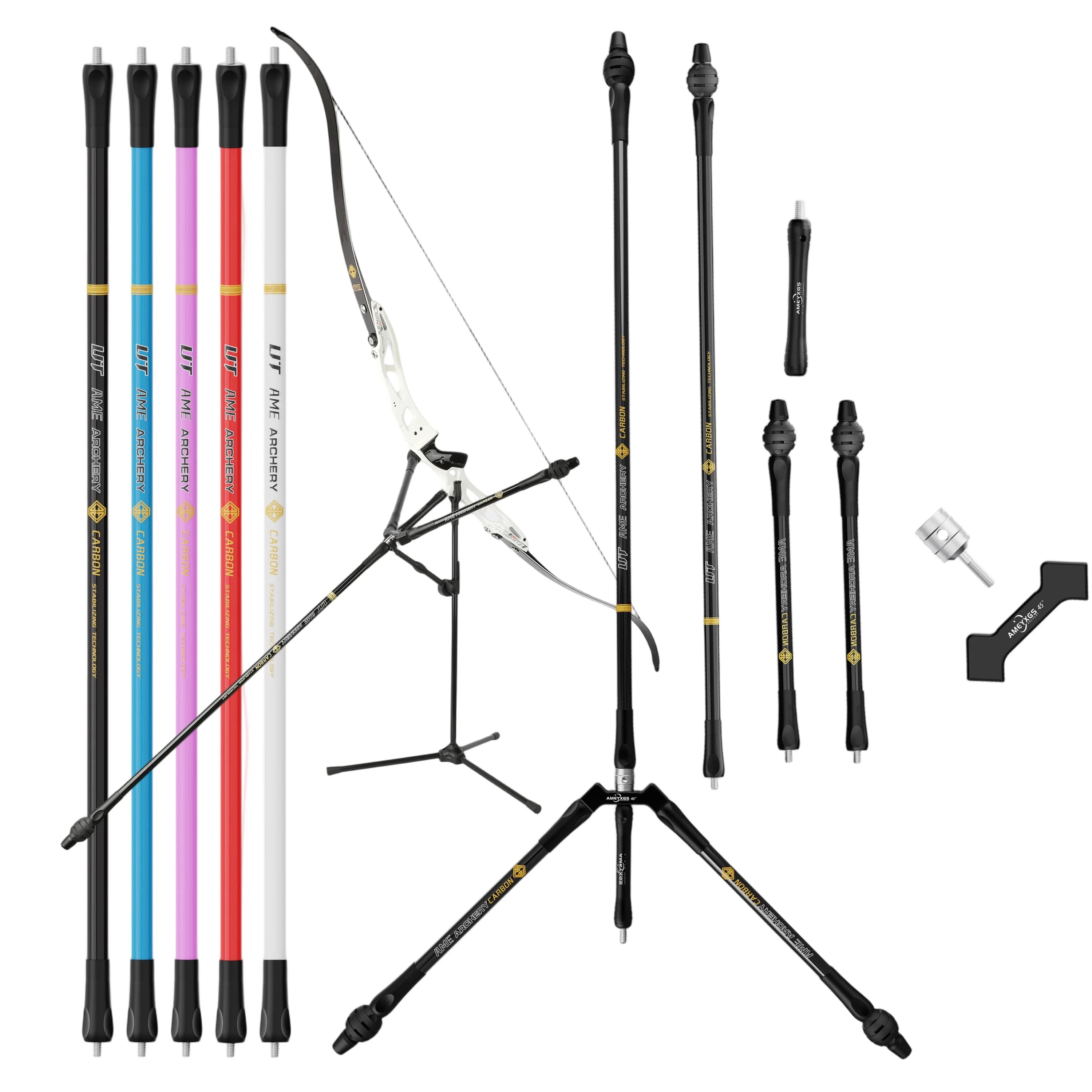 Carbon Aluminum Bow Stabilizer Set 3 Size Main Rod 26/28/30 Inch Side 10/12 Inch for Compound Recurve Bow Target Training
