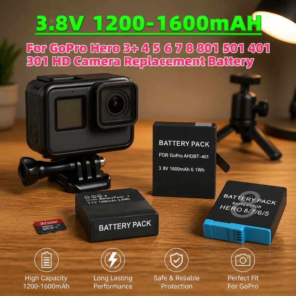 High Quality 3.8V 1200-1600mAh In Stock Lithium Battery Compatible With GoPro Hero3+ Hero4 Hero5 Hero6 Hero7 Hero8 Action Camera