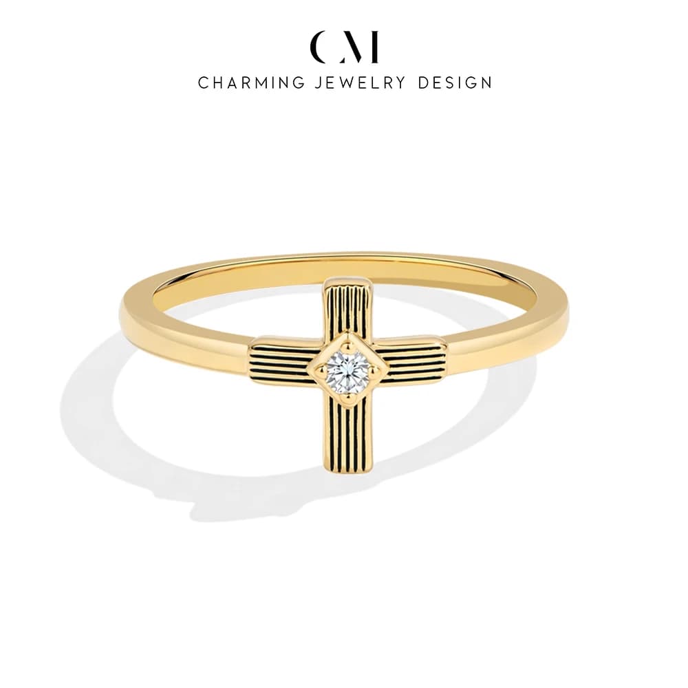 CHARMING Shining Vintage T Cross Shape Moissanite Ring Copper For Women Men Unisex party Birthday Daily Gift Anniversary Wedding
