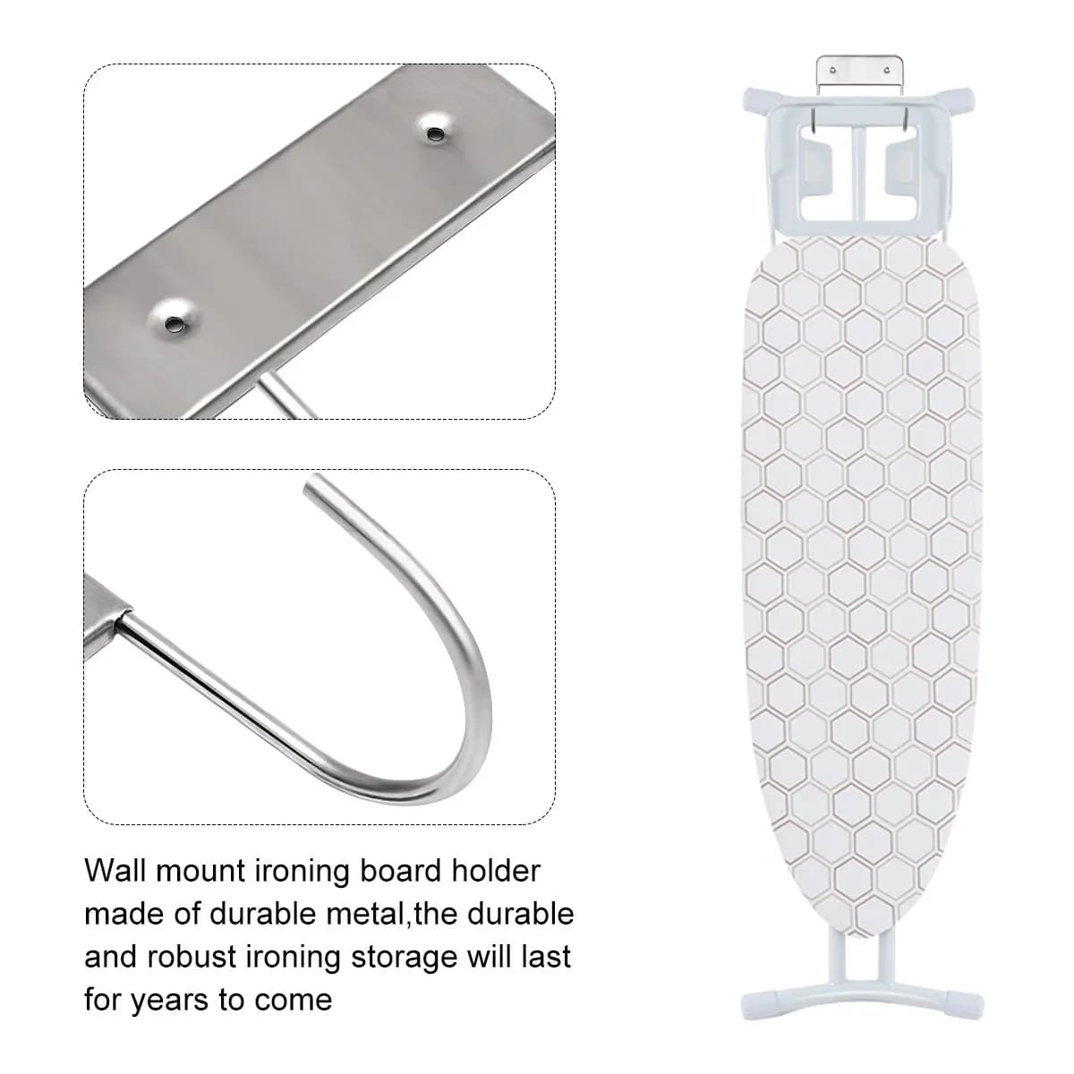 Heavy Duty Stainless Steel Ironing Board Hanging Hook Double Hook Design Electric Iron Holder for Bathroom Kitchen Storage