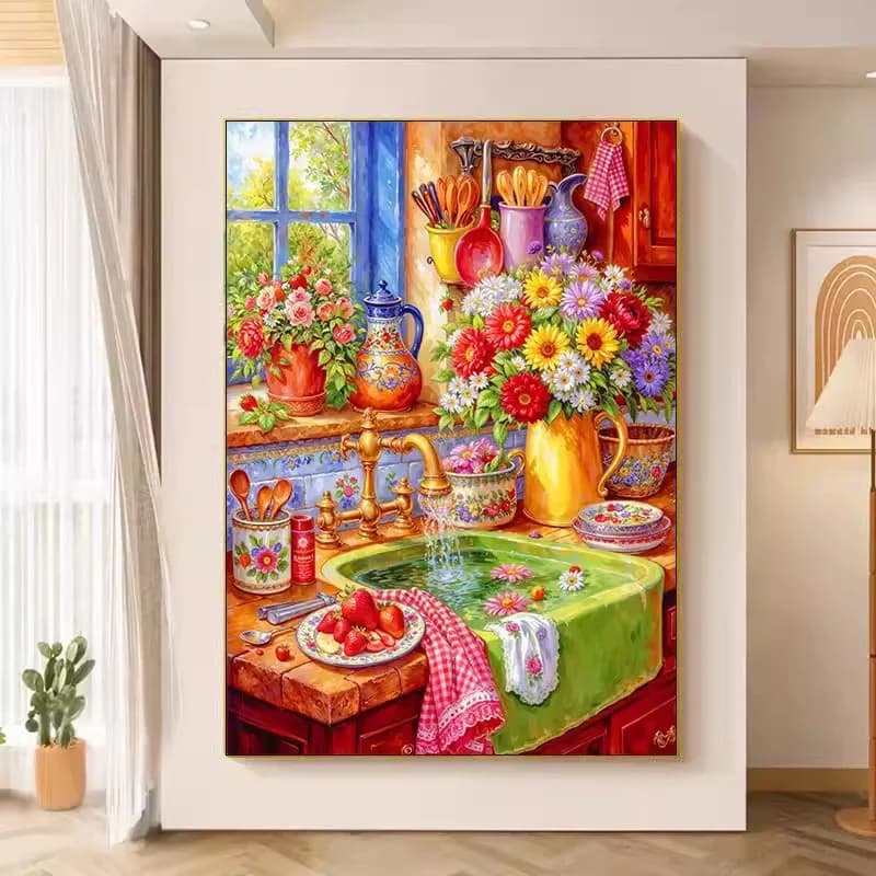 9ct 75x90cm Flower Kitchen Embroidery DIY Chinese Style Printed Kits Cross Stitch Needlework Home Decor Crafts