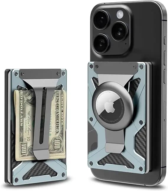 MagSafe Magnetic Wallet Carbon Fiber Aluminum AirTag Card Holder for iPhone 15 14 13 Pro Max RFID Blocking Slim Money Clip Men