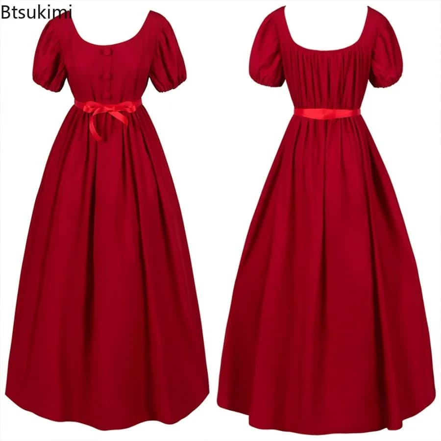 Abito medievale delle nuove donne Costumi vittoriani della reggenza Manica corta Impero Vita alta Tinta unita Bridger Costume cosplay Abito