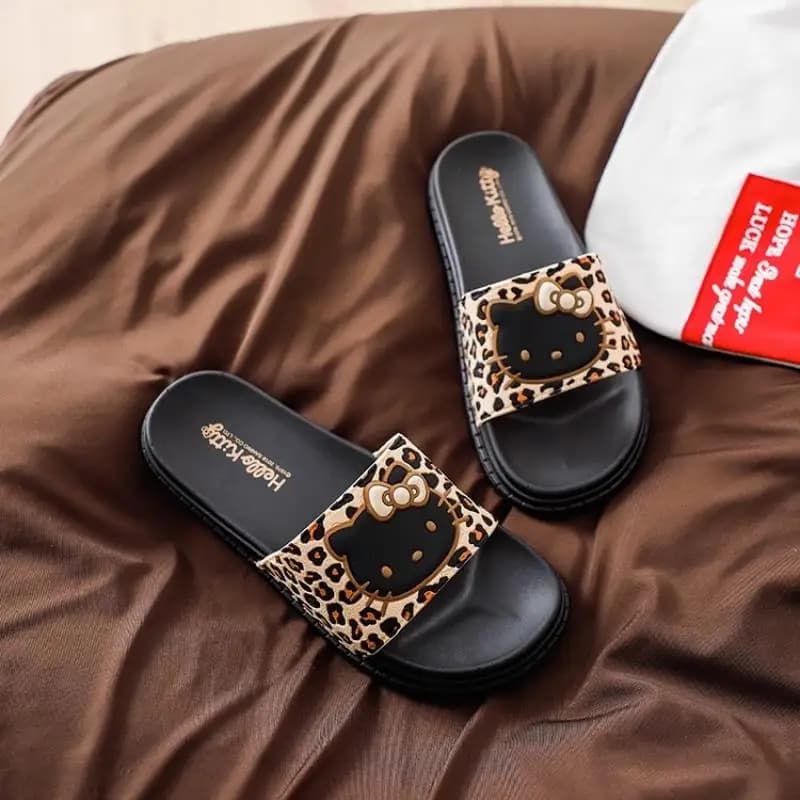 Pantofole Anime Hello Kitty per Donne, Sandali Estivi Sanrio Kawaii KT, Stampa Leopardata in PVC, Creativi, alla Moda, Antiscivolo, Casual