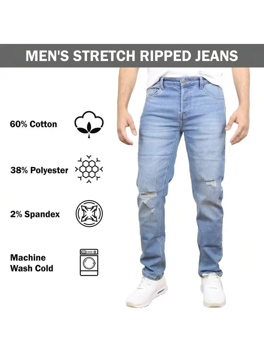 Jeans Elasticizzati Strappati da Uomo, Confezione da 3, in Cotone Poliestere Spandex Denim