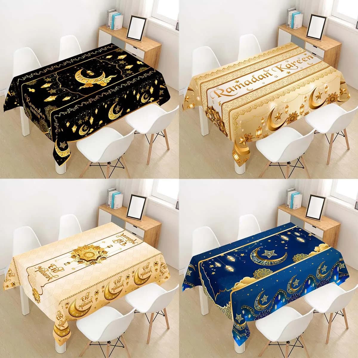2026 Ramadan Moon Star Tovaglia in poliestere Eid Mubarak Decor Ramadan Mubarak Musulmano Islamico Al Adha EID Decorazione musulmana