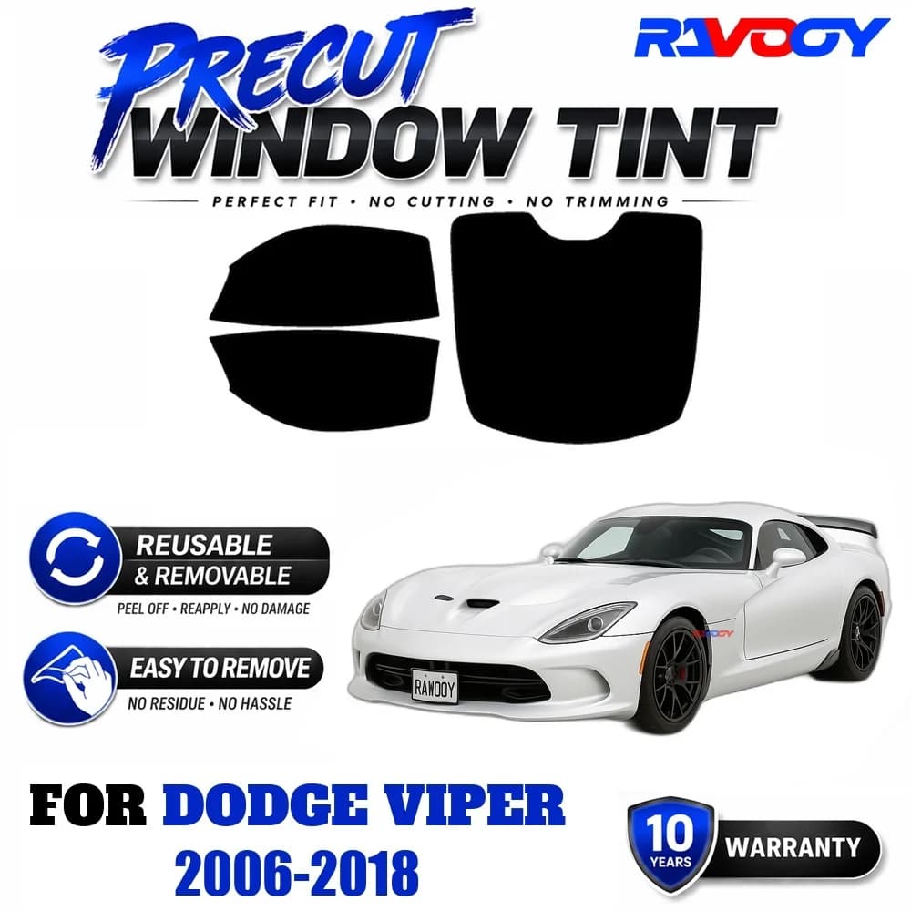 RAVOOY Precut Window Tint, Reusable Removable EPU Film, Custom Fit for Dodge Viper 2006-2018, UV Heat Protection