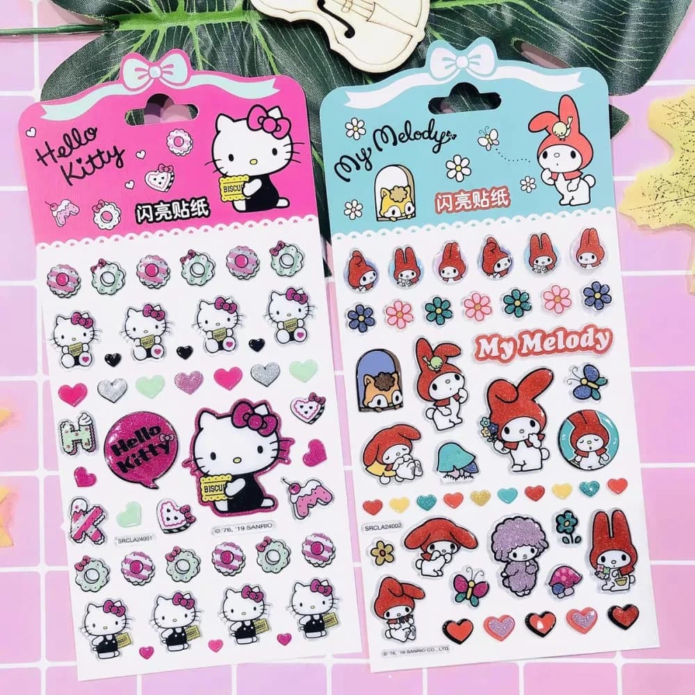 Genuino Sanrio Hello Kitty Glitter Adesivi Giocattoli Cartoon Kt Cat Melody Notebook Planner Tazza d'acqua Decalcomania decorativa Regali per ragazze