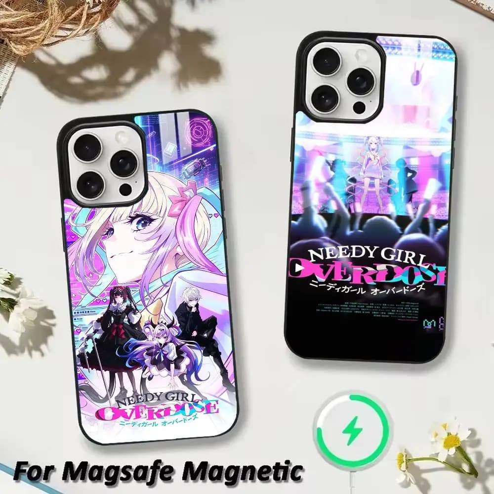 Cover per iPhone Anime NEEDY GIRL OVERDOSES per iPhone 17 16 15 14 13 12 Pro Max Plus, Cover Magnetica Wireless con Specchio per Magsafe