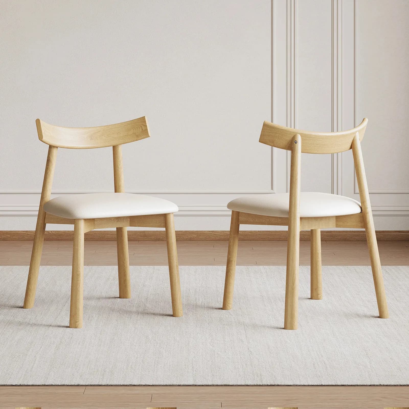Set di 2 Sedie da Pranzo Moderne: Legno Naturale, Cuscini in Pelle, Ergonomiche