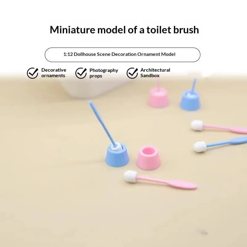 Set Mini Spazzola per WC in Miniatura 1:12, Accessorio per Casa delle Bambole, Decorazione per Scenari