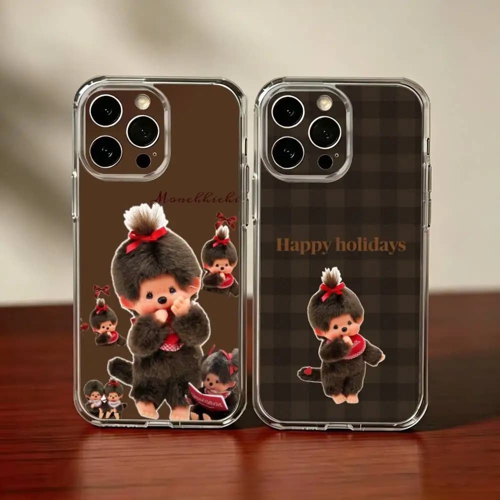 Cute M-Monchhichi Phone Case For iPhone 17 16 15 14 13 12 11 Mini Pro Max Plus Transparent Cover