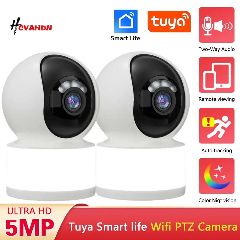 Telecamera IP WiFi Mini HD 5MP Tuya Smart, Telecamera di Sorveglianza con Tracciamento Automatico, Sicurezza Wireless per Interni, Monitor per Bambini