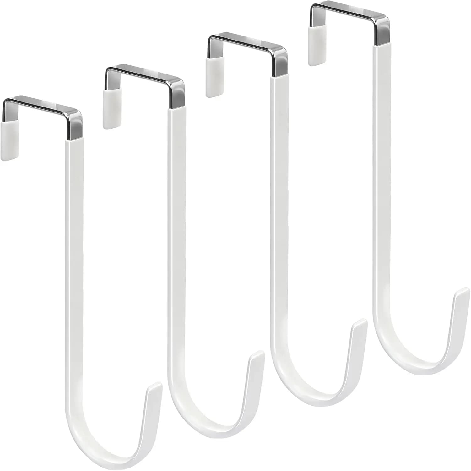 Ganci Lunghi per Porta Migliorati, Confezione da 4 Appendiabiti Resistenti con Protezione in Gomma per Appendere Vestiti, Asciugamani, Cappelli, Cappotti, Borse, Bianco