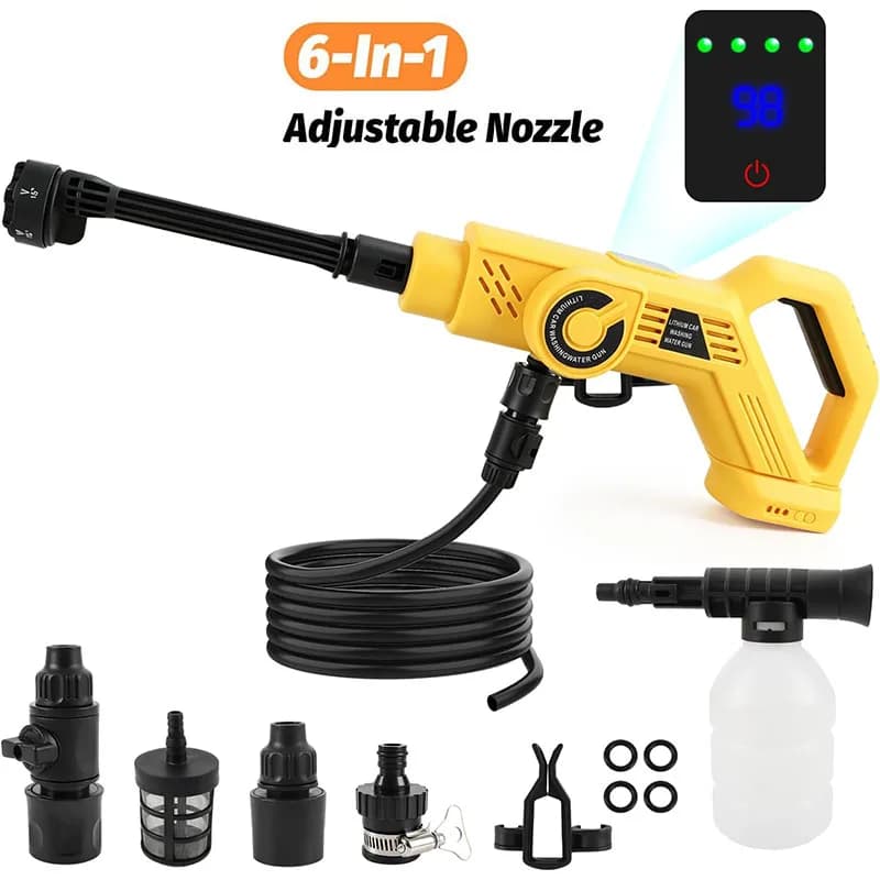 Cordless Pressure Washer Compatible with DeWalt 20V Battery (No Battery) | Portable Power Washer with Brushless Motor, 6-in-1 Nozzle, 16ft Hose, 4 Level for Car Garden