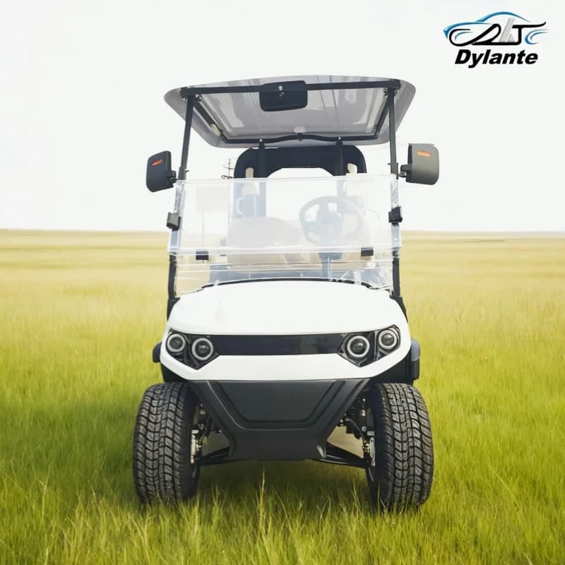 Nuovo Design di Golf Cart Elettrico per Turismo con Pneumatici Fuoristrada da 12 Pollici, Parabrezza Pieghevole e Altoparlanti Bluetooth