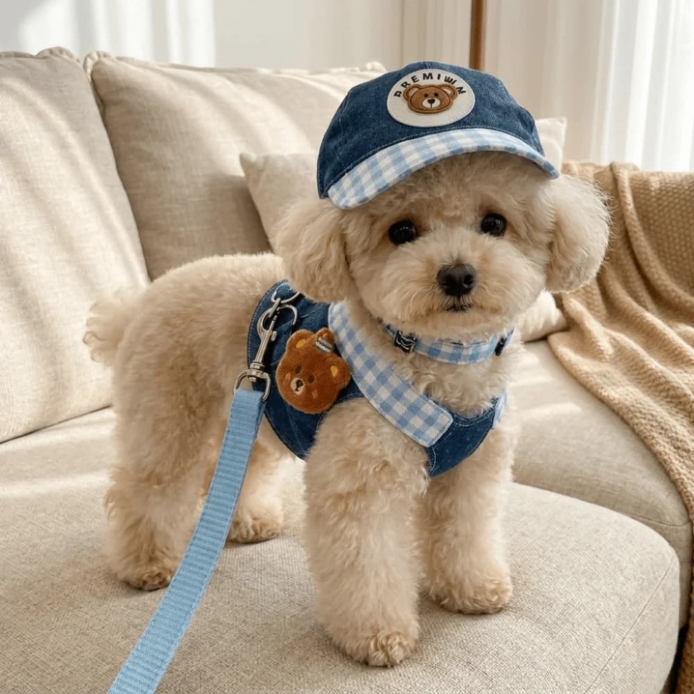 Breathable Pet Harness Leash Set Adjustable Comfortable Dog Walking Vest Durable with Hat Cartoon Pet Set Daily Walk