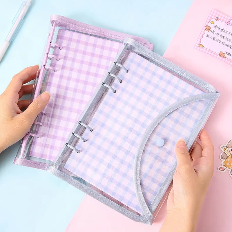 Raccoglitore per notebook trasparente in pelle PU A5/A6, pianificatore di budget, raccoglitore a 6 anelli, copertina, agenda, quaderno a griglia