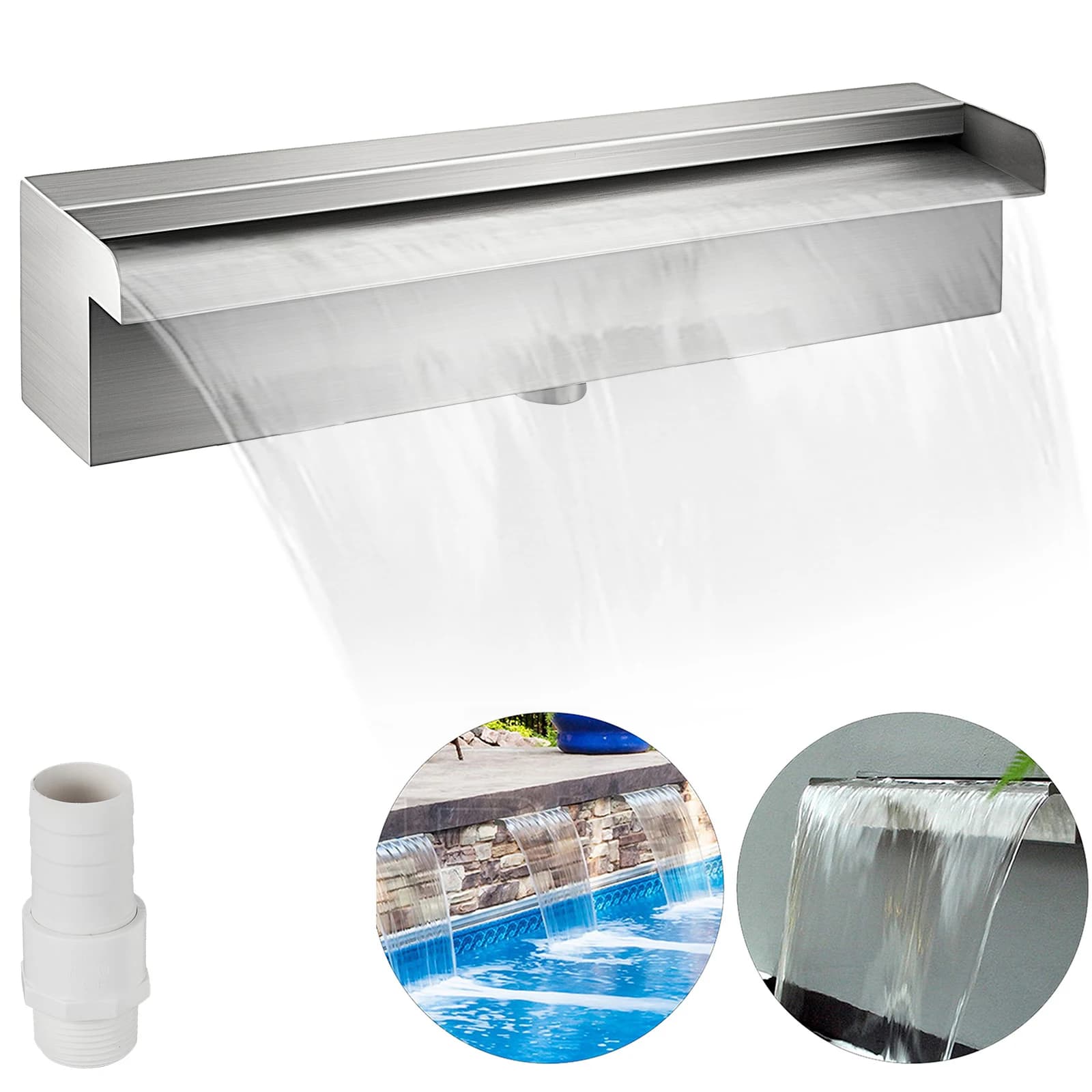 SucceBuy Fontana per piscina a cascata Connettore per tubo in acciaio inossidabile Fontana per piscina rettangolare per stagno esterno da giardino