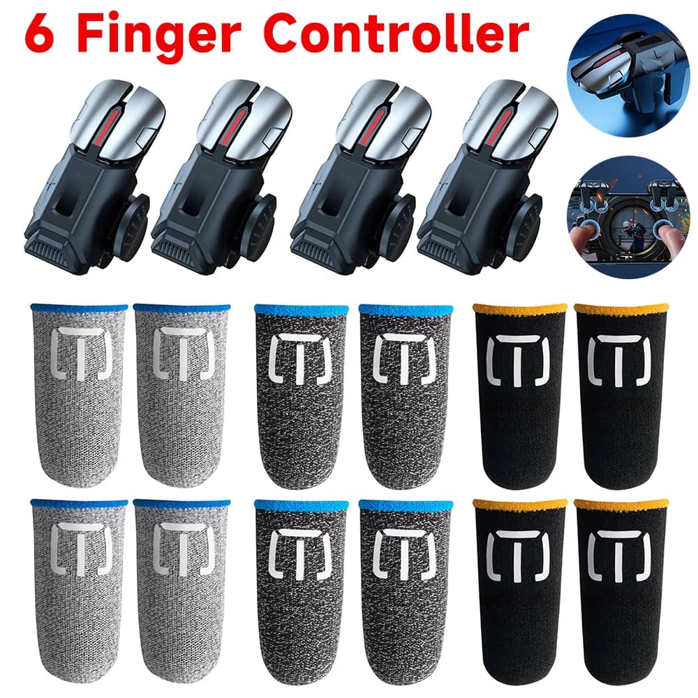 6 Finger Gaming Trigger for PUBG Game Mobile Gamepad Trigger for Ios Android Mobiles Phones Gaming Aim Triggers Joystick Button