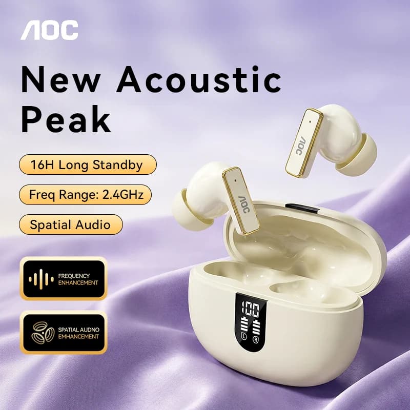 AOC AB5756T Auricolari Bluetooth 6.0 Design Ergonomico In-Ear Driver F13 Assistente Vocale Ricarica Type-C Lunga Durata della Batteria