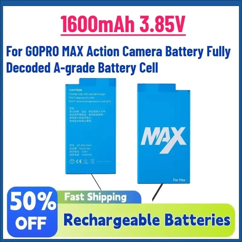 High-Quality New 1600mAh 3.85V Rechargeable Batteries for GOPRO MAX Action Camera Battery Fully Decoded A-grade Battery Cell