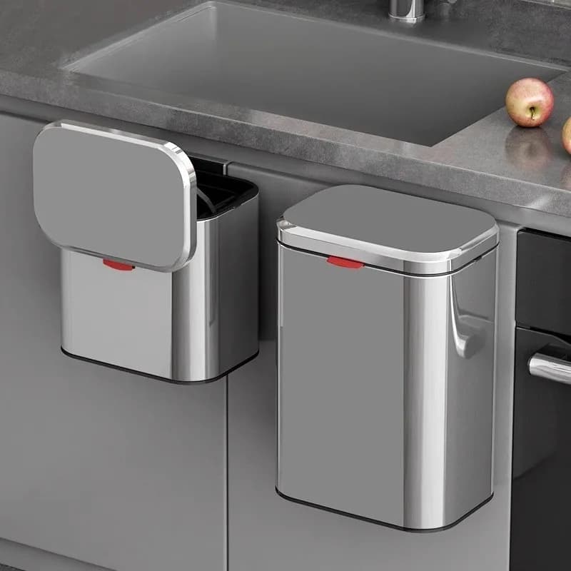 Wall Mounted Trash Can Kitchen Stainless Steel Trash Cans Large Capacity Bathroom Litter Bin Luxury Rectangular Dustbin with Lid