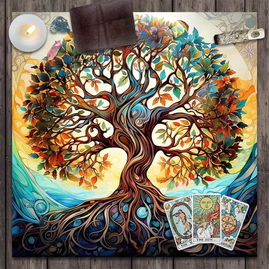 Telo dell'albero della vita Panno per altare Stregoneria Astrologia Tema Tovaglia decorativa per tarocchi Tappetino per carte Oracle per divinazione artistica