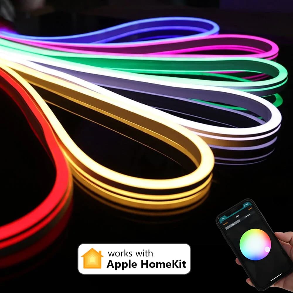 Homekit WiFi 12V Impermeabile RGB Neon LED Strisce luminose 1m 2m 3m 5m Lampada flessibile dimmerabile Kit completo APP Controllo vocale Siri remoto