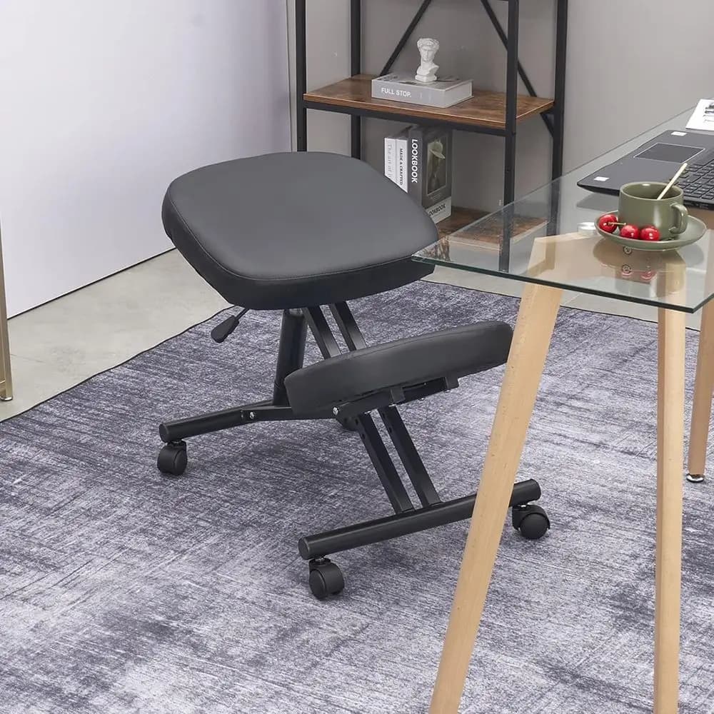 Sedia Ergonomica Inginocchiabile - Nera, Altezza Regolabile, Cuscini Imbottiti, Ruote Scorrevoli per Uso in Aula