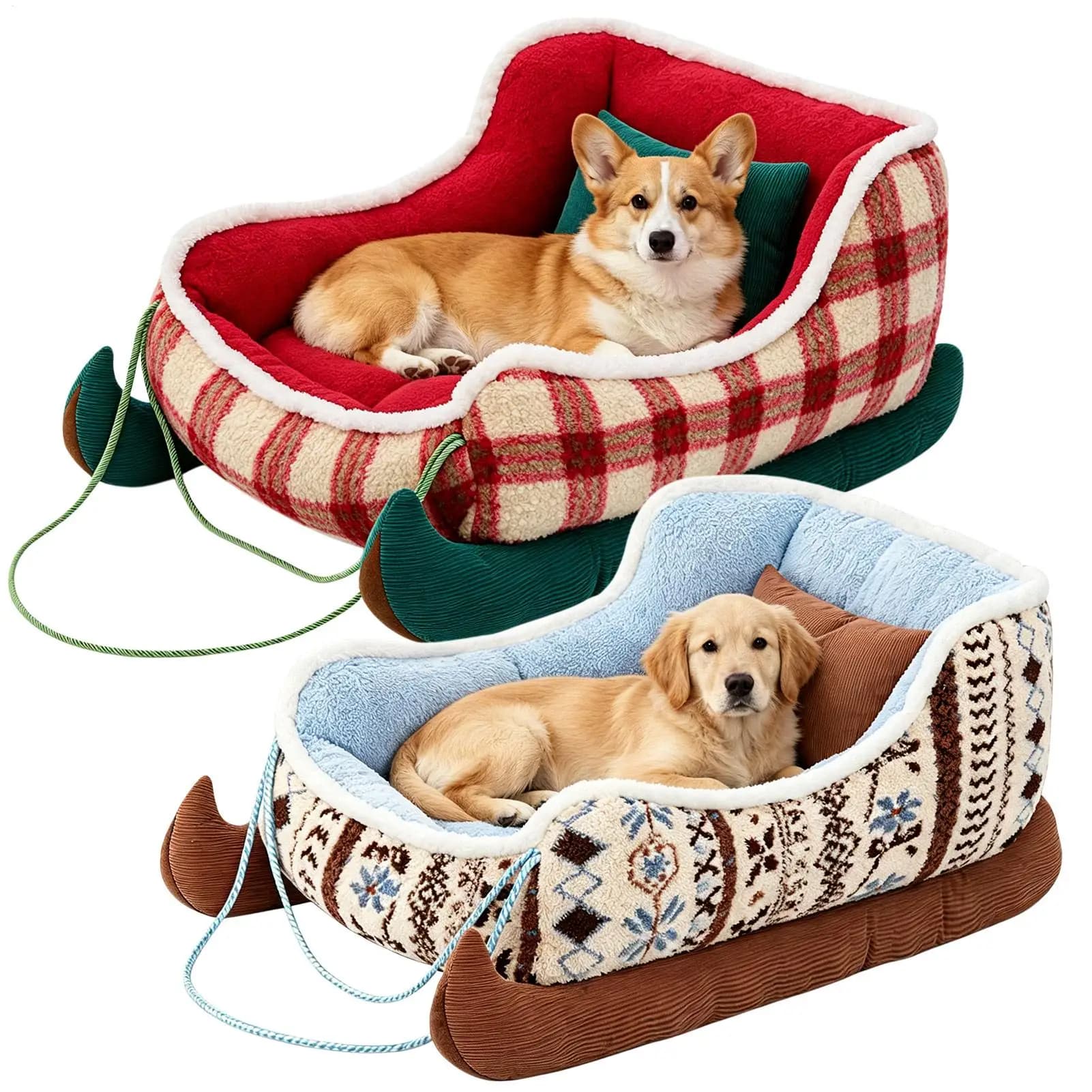 Christmas Dog Bed Funny Soft Washable Indoor Seasonal Decoration Santa Sleigh Dog Sofa Bed for Living Room Bedroom Terrace Patio
